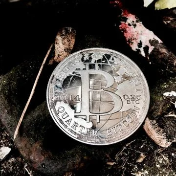 Silver bitcoin coin Stock Photos