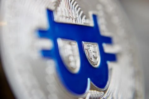 Silver bitcoin coin Stock Photos