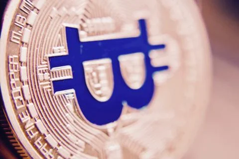 Silver bitcoin coin Stock Photos