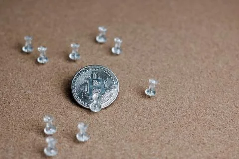 Silver Bitcoin coin Stock Photos