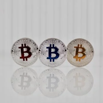 Silver bitcoin coins Foto stock