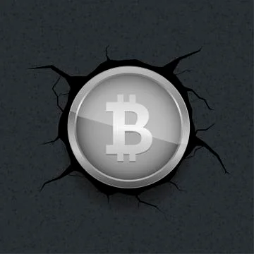 Silver Bitcoin on cracked background Stock Illustration