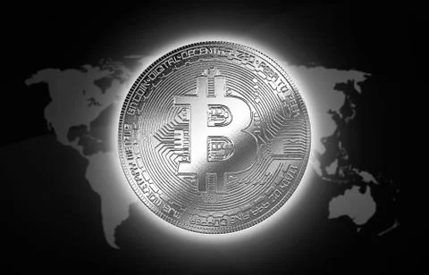 Silver bitcoin cryptocurrency isolated background internet symbol Stock Illustration