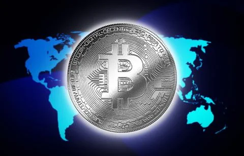 Silver bitcoin cryptocurrency isolated background internet symbol Stock Illustration