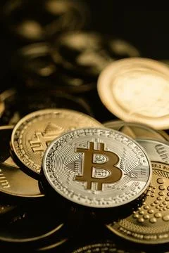Silver bitcoin cryptocurrency Stock Photos
