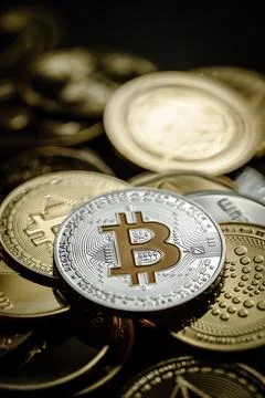 Silver bitcoin cryptocurrency Stock Photos
