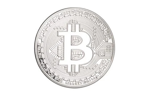 Silver bitcoin isolated on white background Stock Photos