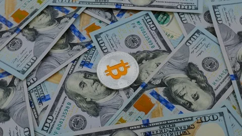 Silver bitcoin with many USD Video stock 88227111