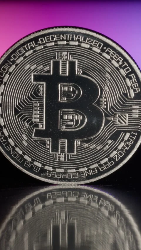 Silver Bitcoin On A Rainbow Background Stock Footage 269776809