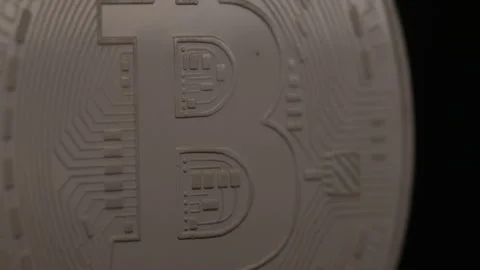 Silver Bitcoin Shining On Black Background Stock Footage 269959914