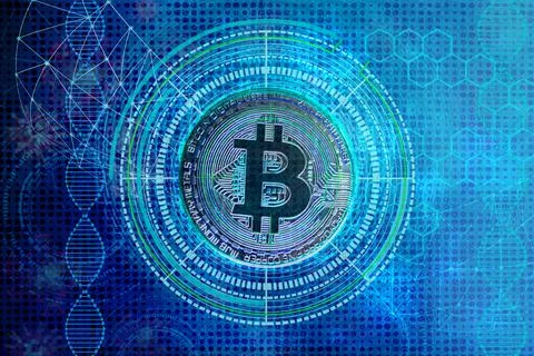 Silver bitcoin, tech background, electronic payment system, charts, sale char Stock Photos