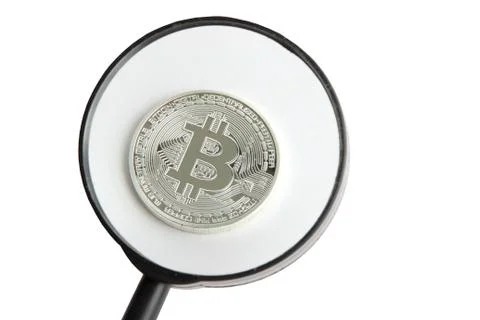 Silver bitcoin on a white background Stock Photos