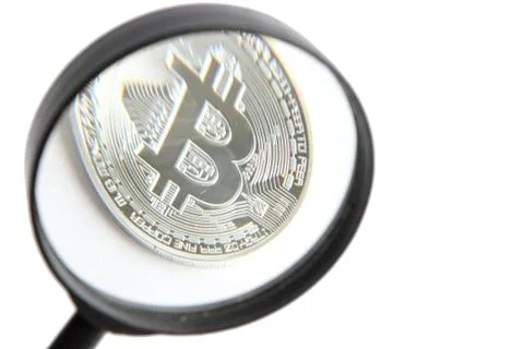 Silver bitcoin on a white background Stock Photos