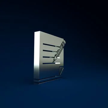 Silver Blank notebook and pencil with eraser icon isolated on blue background 스톡 일러스트