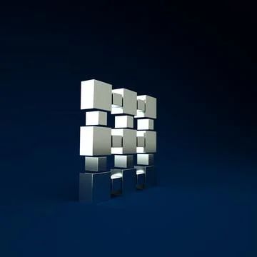 Silver Blockchain technology icon isolated on blue background. Cryptocurrency Stock Illustration