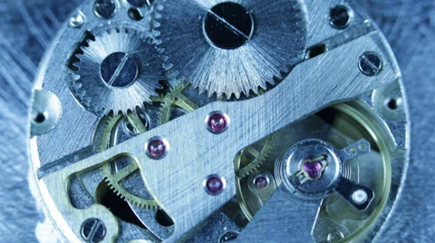 Silver Blue Inside Mechanical Clock Precision Timer Timepiece Rotate Rotation Stock Footage 35870976