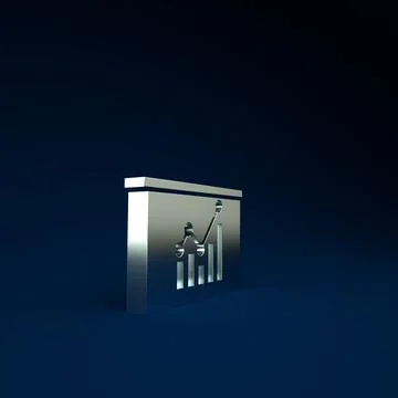 Silver Board with graph chart icon isolated on blue background. Report text f Stock Illustration