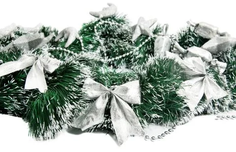 Silver bow new year composition Stock Photos