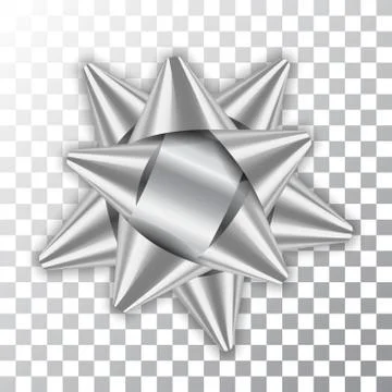 Silver bow ribbon 3d decor element package Shiny color satin decoration gift  Stock Illustration