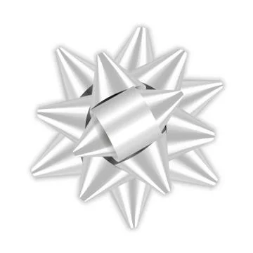 Silver bow ribbon 3d decor element package. Shiny gray satin decoration gift  Stock Illustration