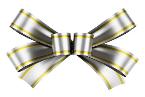 Silver bow with yellow strips isolated on white background Stock Illustration