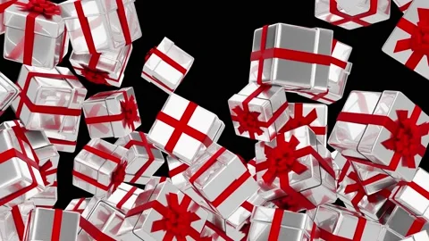 Silver boxes with gifts are falling on a black background. Stock Footage 140940464
