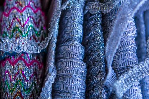 Silver braid cloth material Stock Photos