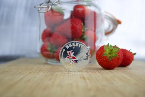 Silver brexit coin Stock Photos