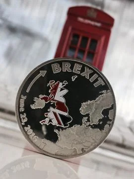 Silver brexit coin Stock Photos