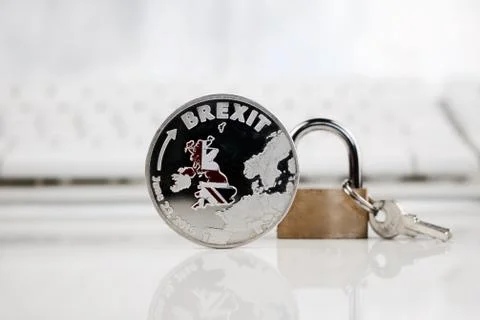 Silver brexit coin Stock Photos