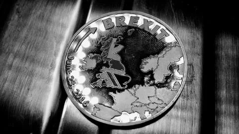 Silver brexit coin Stock Photos