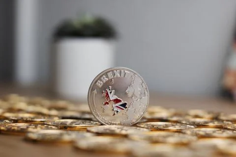 Silver brexit coin Stock Photos
