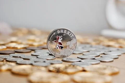 Silver Brexit Coin Stock Photos