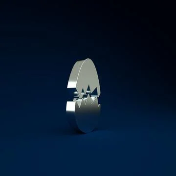 Silver Broken egg icon isolated on blue background. Happy Easter. Minimalism  Stock Illustration