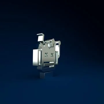 Silver Broken robot icon isolated on blue background. Artificial intelligence Stock Illustration