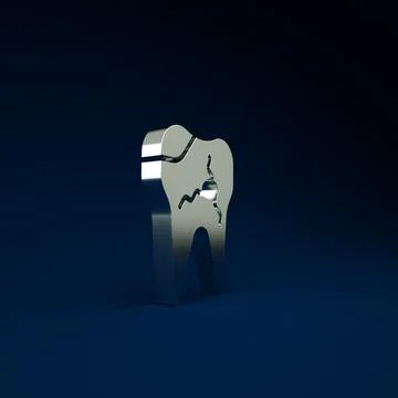 Silver Broken tooth icon isolated on blue background. Dental problem icon. De Stockillustratie