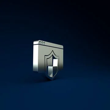 Silver Browser with shield icon isolated on blue background. Security, safety Stock Illustration