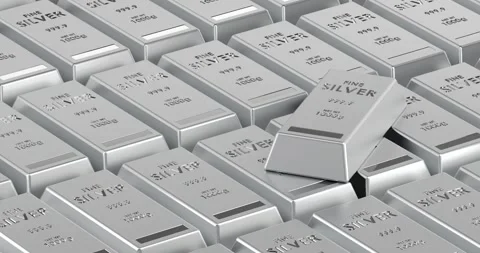 Silver bullion background animation seamlessly loopable. 3D rendering Vídeos de archivo 330505466