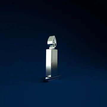 Silver Burning candle in candlestick icon isolated on blue background. Old fa Stock Illustration