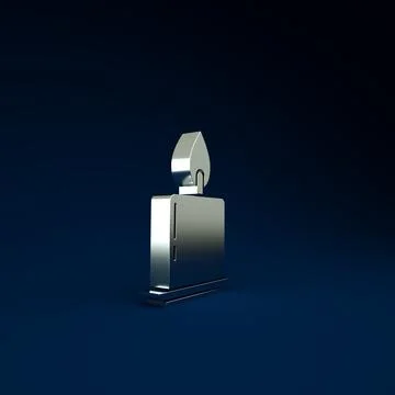 Silver Burning candle in candlestick icon isolated on blue background. Cylind Stock Illustration