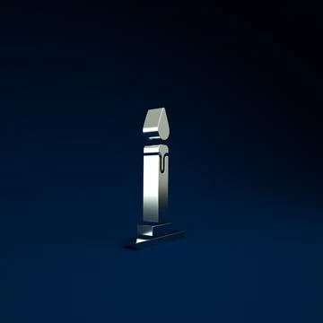 Silver Burning candle in candlestick icon isolated on blue background. Cylind Stock Illustration