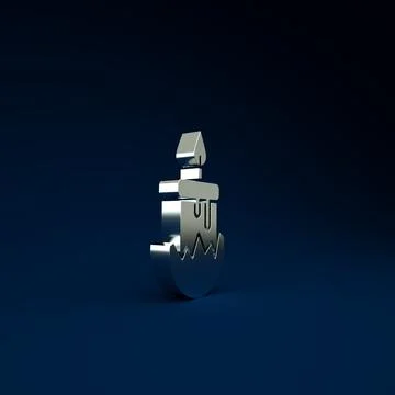 Silver Burning candle in candlestick icon isolated on blue background. Cylind Stock Illustration