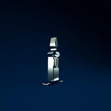 Silver Burning candle in candlestick icon isolated on blue background. Cylind Illustrazione stock