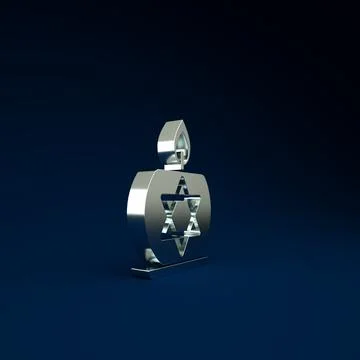 Silver Burning candle in candlestick with star of david icon isolated on blue Stock Illustration