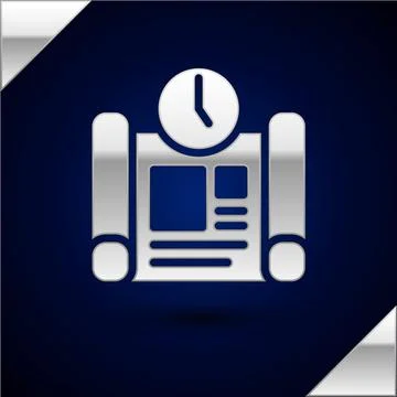 Silver Business project time plan icon isolated on dark blue background. Vector Stock Illustration