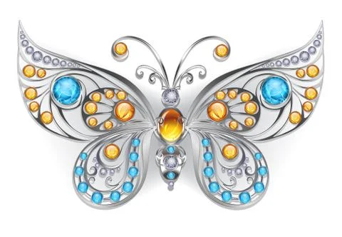 Silver butterfly with amber Stock Illustration