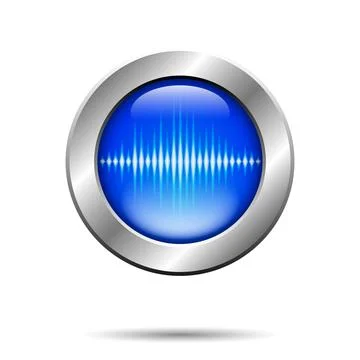 Silver button with blue sound wave sign Stock Illustration