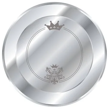 Silver button Shiny silver button with a crown and beveled edges Copyright... Stockfoto's