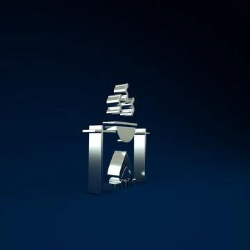 Silver Campfire and pot icon isolated on blue background. Fire camping cookin 스톡 일러스트