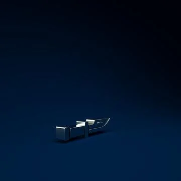 Silver Camping knife icon isolated on blue background. Minimalism concept. 3d Illustration